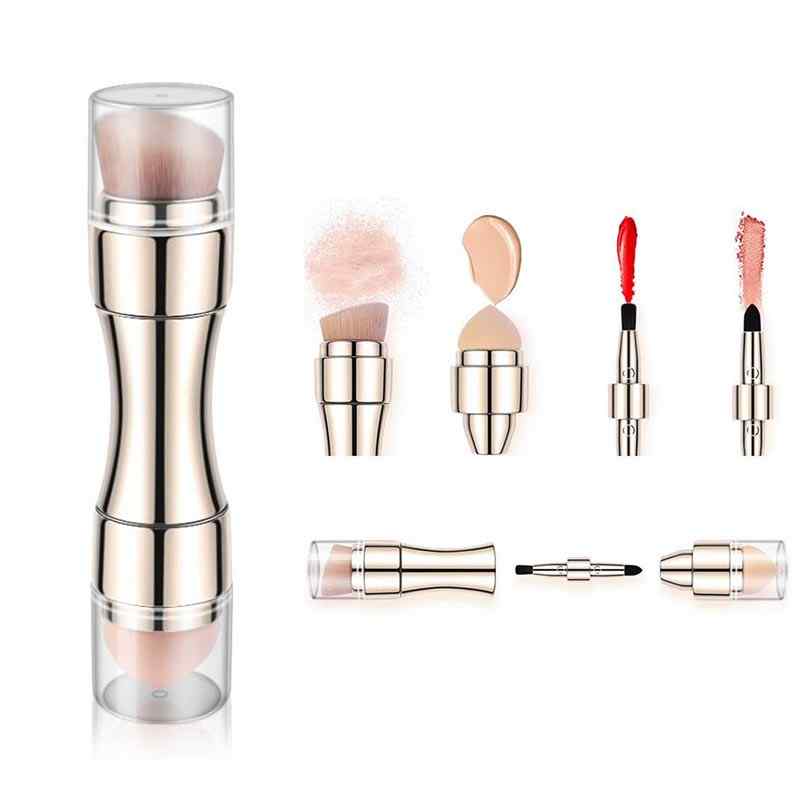 CLEAN WORLD 4-in-1 Retractable Makeup Brush Set | Multi-Functional Foundation, Blush, Eyeshadow & Lip Brush | Portable Travel Beauty Tool