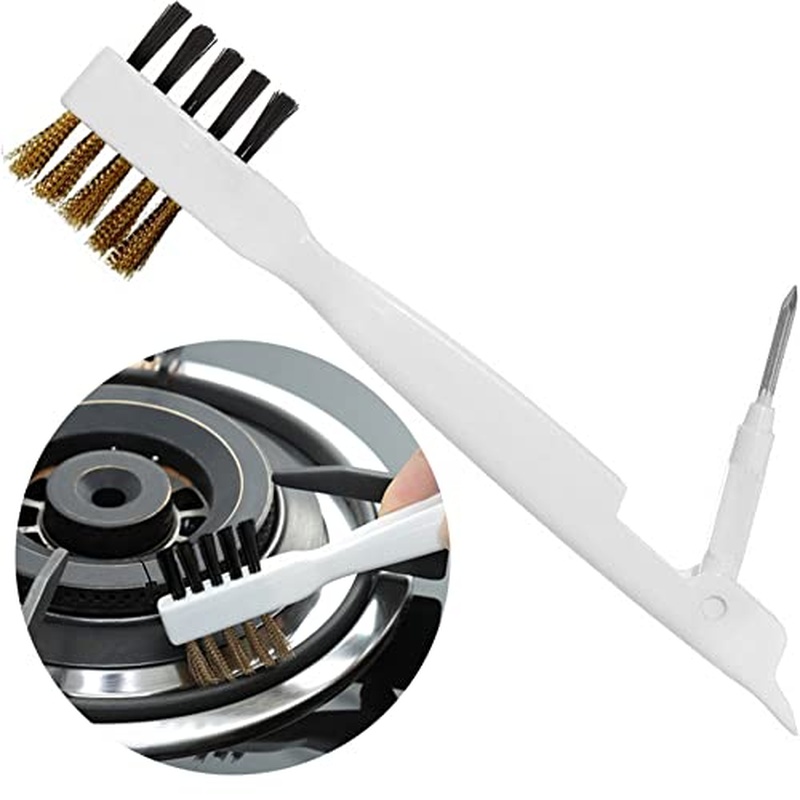 CLEAN WORLD Kitchen Gas Stove Brush Kitchen Cleaning Scrub Brush - Deep Gas Stove Brass Wire Brushes with Stiff Bristles & Cooktop Scraper, Scrubber for Range Hood Grease Grime, Rust Cleaner for Pot Pan, Household Cleaning Tools