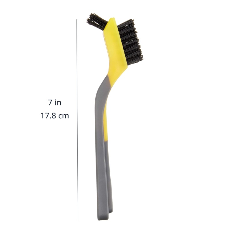 CLEAN WORLD Industrial Wire Brush Stainless Steel Mini Wire Brushes for Paint Removal, Rust Removal, Crevice Cleaning, Soft Grip Ergonomic Handle, 3-Pack, Grey/Yellow