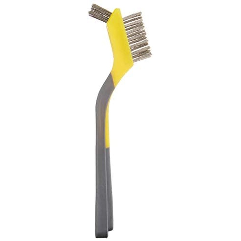 CLEAN WORLD Industrial Wire Brush Stainless Steel Mini Wire Brushes for Paint Removal, Rust Removal, Crevice Cleaning, Soft Grip Ergonomic Handle, 3-Pack, Grey/Yellow