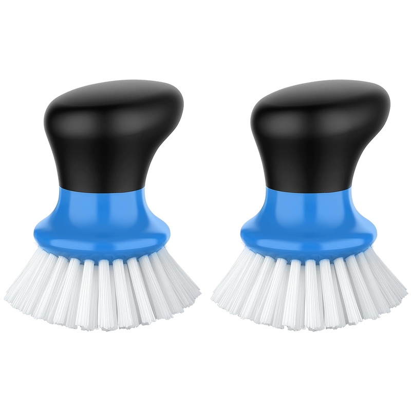 CLEAN WORLD Kitchen Pot and Bowl Brush Dish Scrub Brush, Palm Brush Dish Scrubber with Ergonomic Grip, Kitchen Brushes for Dishes, Gray, Pack of 2