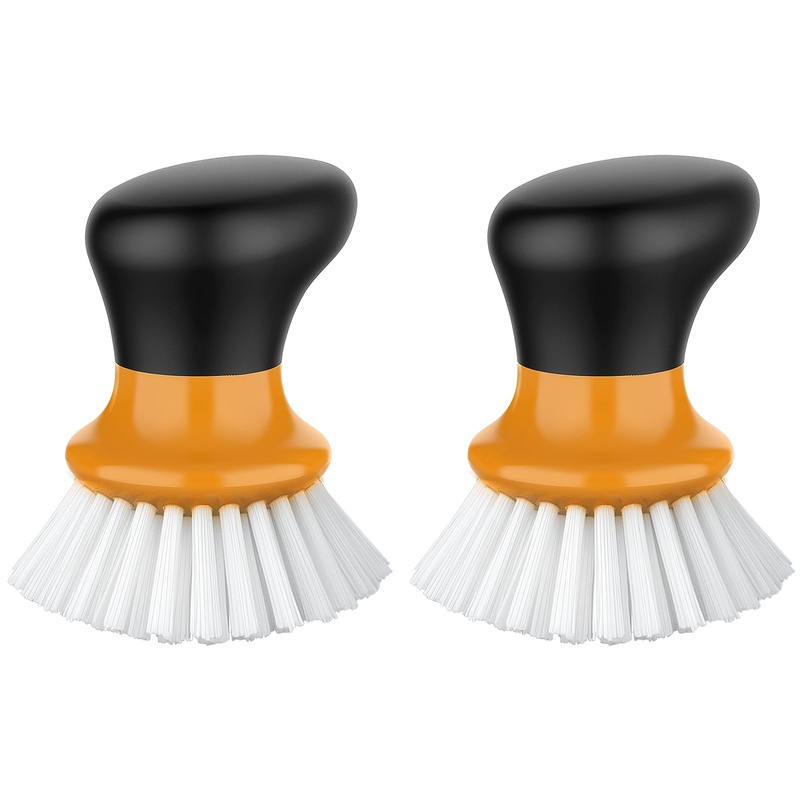 CLEAN WORLD Kitchen Pot and Bowl Brush Dish Scrub Brush, Palm Brush Dish Scrubber with Ergonomic Grip, Kitchen Brushes for Dishes, Gray, Pack of 2