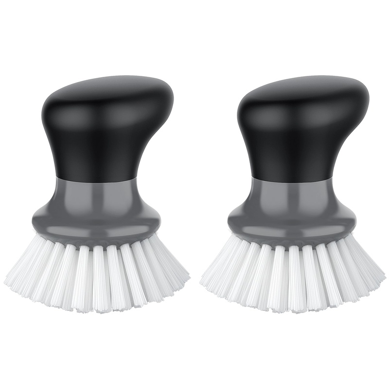 CLEAN WORLD Kitchen Pot and Bowl Brush Dish Scrub Brush, Palm Brush Dish Scrubber with Ergonomic Grip, Kitchen Brushes for Dishes, Gray, Pack of 2