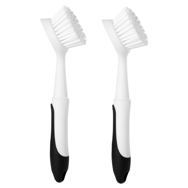 CLEAN WORLD Kitchen Pot and Bowl Brush Dish Brush with Handle, Dish Scrub Brush with Built-in Scraper, Nylon Dish Scrubber, Kitchen Brushes for Dishes,Pots, Pans and Sinks 2 Pack