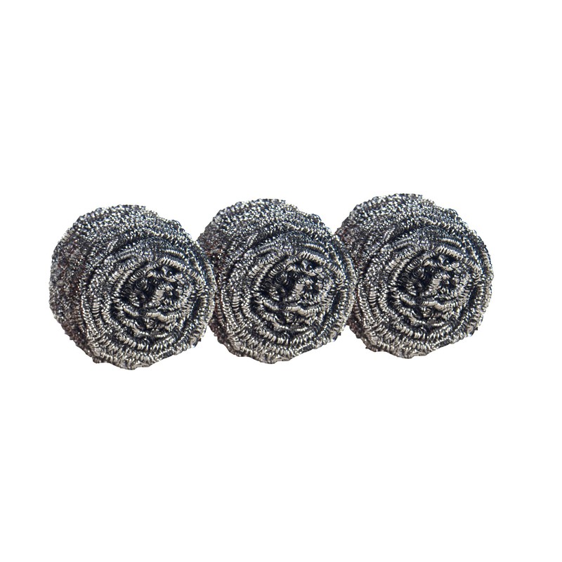 CLEAN WORLD Kitchen Pot and Bowl Brush Stainless Steel Scrubbers, Scouring Pads for Cleaning Tough Baked-On Messes, Metal Scrubbers for Cleaning Dishes, 3 Scrub Pads