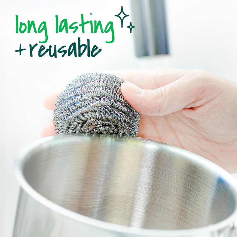 CLEAN WORLD Kitchen Pot and Bowl Brush Stainless Steel Scrubbers, Scouring Pads for Cleaning Tough Baked-On Messes, Metal Scrubbers for Cleaning Dishes, 3 Scrub Pads