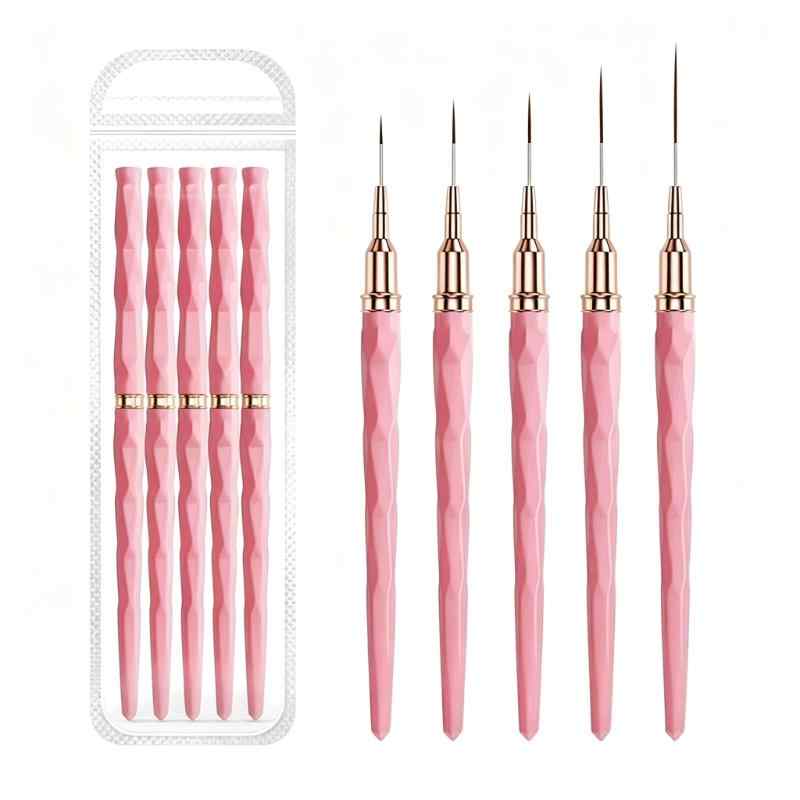 CLEAN WORLD Nail Art Liner Brush Set 7/9/11/15/25mm Ultra Thin Detail Painting Pen for Line Drawing, Fine Detailing & Nail Art