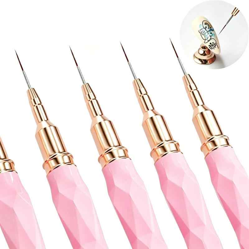CLEAN WORLD Nail Art Liner Brush Set 7/9/11/15/25mm Ultra Thin Detail Painting Pen for Line Drawing, Fine Detailing & Nail Art