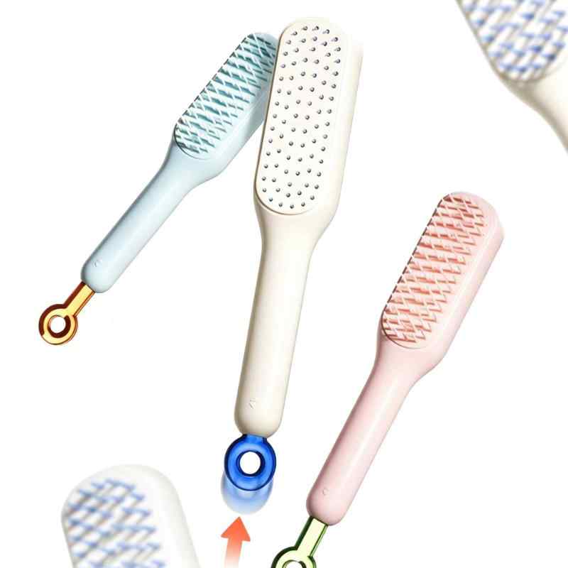 CLEAN WORLD Self-Cleaning Hair Brush, Retractable Air Cushion Detangler Brush with One-Touch Cleaning, Anti-Tangle Scalp Massage Comb for All Hair Types