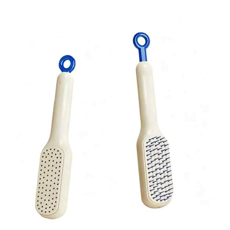 CLEAN WORLD Self-Cleaning Hair Brush, Retractable Air Cushion Detangler Brush with One-Touch Cleaning, Anti-Tangle Scalp Massage Comb for All Hair Types