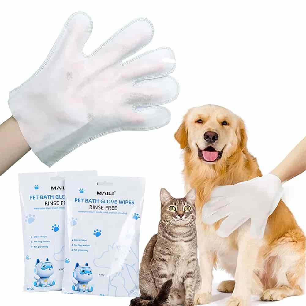CLEAN WORLD Custom Waterless Pet Grooming Gloves Wipes, Deodorizing Disinfecting Manual Cleaning Gloves for Dogs Cats Birds Small Animals OEM/ODM