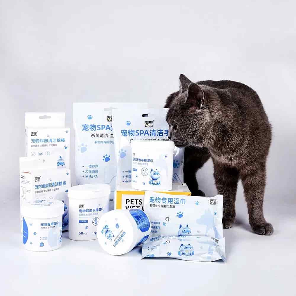 CLEAN WORLD Custom Waterless Pet Grooming Gloves Wipes, Deodorizing Disinfecting Manual Cleaning Gloves for Dogs Cats Birds Small Animals OEM/ODM