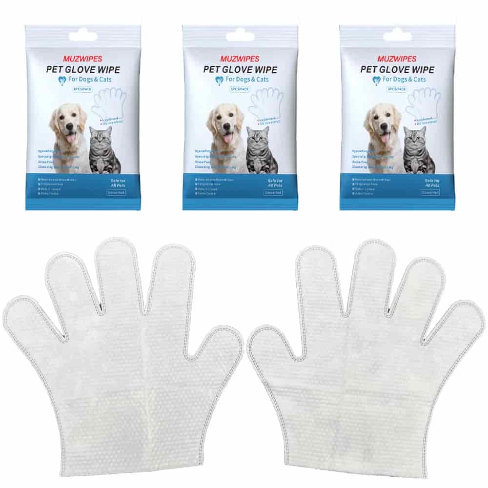 CLEAN WORLD No‑Rinse Hypoallergenic Deodorizing Pet Bathing Glove Wipes, Non‑Woven Disposable Cleaning Gloves for Dogs & Cats
