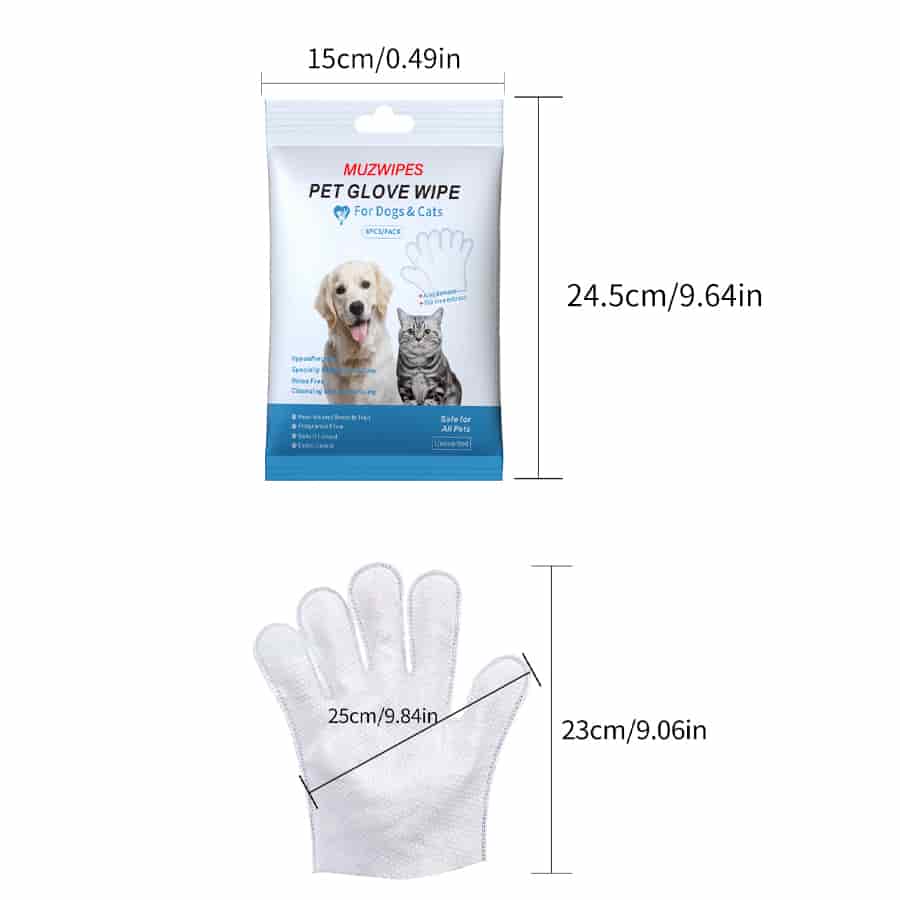 CLEAN WORLD No‑Rinse Hypoallergenic Deodorizing Pet Bathing Glove Wipes, Non‑Woven Disposable Cleaning Gloves for Dogs & Cats