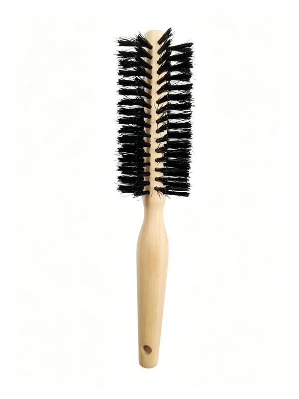 CLEAN WORLD Natural Schima Wood Round Hair Brush with Boar Bristles for Styling & Detangling