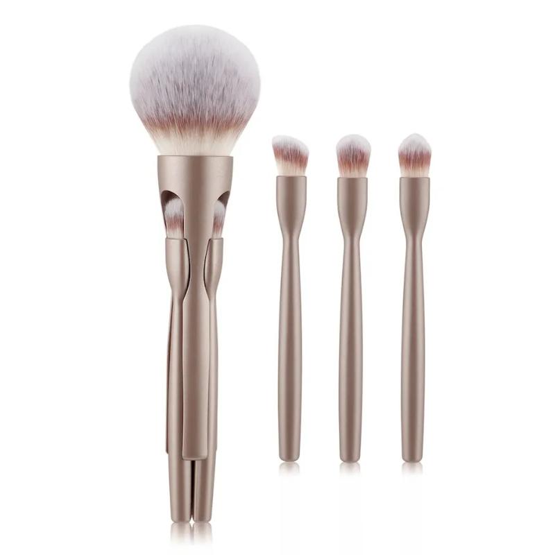 CLEAN WORLD Portable 4-in-1 Makeup Brush - Detachable Face & Eye Brush Combo, Soft Synthetic Hair for Travel