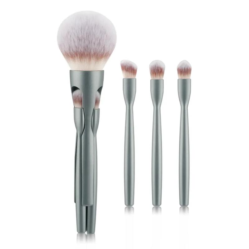 CLEAN WORLD Portable 4-in-1 Makeup Brush - Detachable Face & Eye Brush Combo, Soft Synthetic Hair for Travel