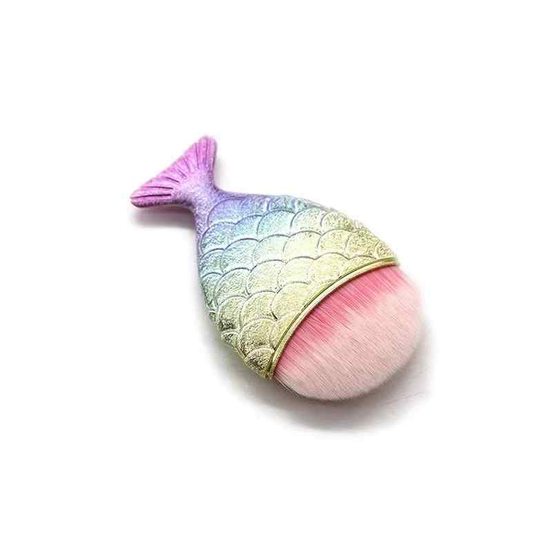 CLEAN WORLD Mermaid Fish Tail Makeup Brush, Shiny Scales Handle Soft Synthetic Hair Blush Powder Foundation Brush for Face Makeup