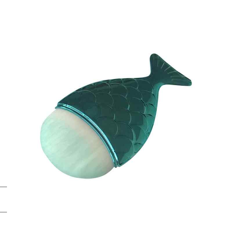 CLEAN WORLD Mermaid Fish Tail Makeup Brush, Shiny Scales Handle Soft Synthetic Hair Blush Powder Foundation Brush for Face Makeup