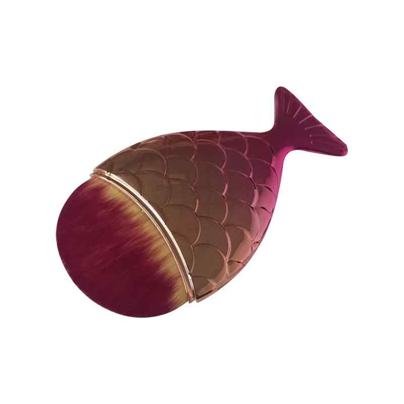 CLEAN WORLD Mermaid Fish Tail Makeup Brush, Shiny Scales Handle Soft Synthetic Hair Blush Powder Foundation Brush for Face Makeup