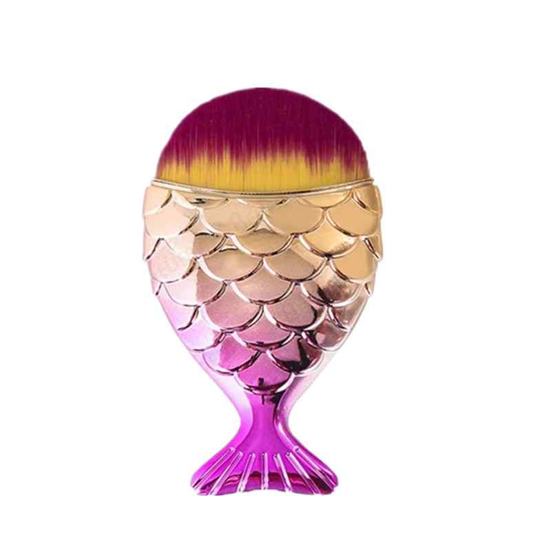 CLEAN WORLD Mermaid Fish Tail Makeup Brush, Shiny Scales Handle Soft Synthetic Hair Blush Powder Foundation Brush for Face Makeup