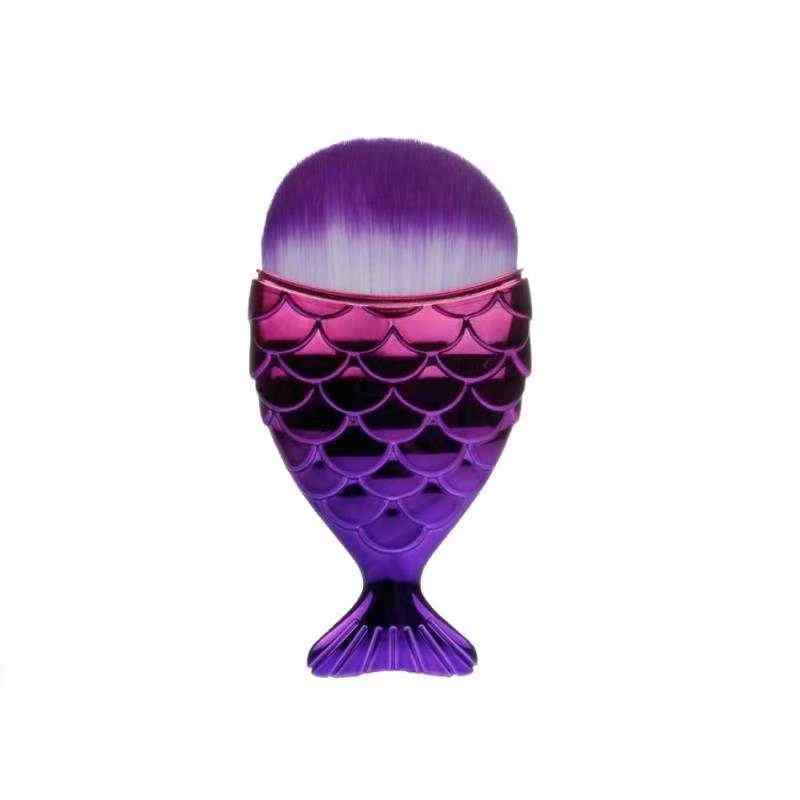 CLEAN WORLD Mermaid Fish Tail Makeup Brush, Shiny Scales Handle Soft Synthetic Hair Blush Powder Foundation Brush for Face Makeup