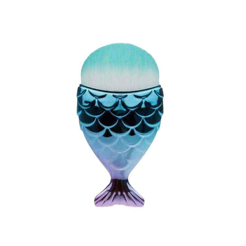 CLEAN WORLD Mermaid Fish Tail Makeup Brush, Shiny Scales Handle Soft Synthetic Hair Blush Powder Foundation Brush for Face Makeup