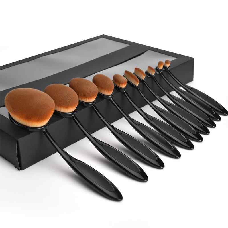 CLEAN WORLD Luxury Ergonomic Oval Makeup Brushes, Black & Rose Gold Metal Handle Complete Face Makeup Brush Set