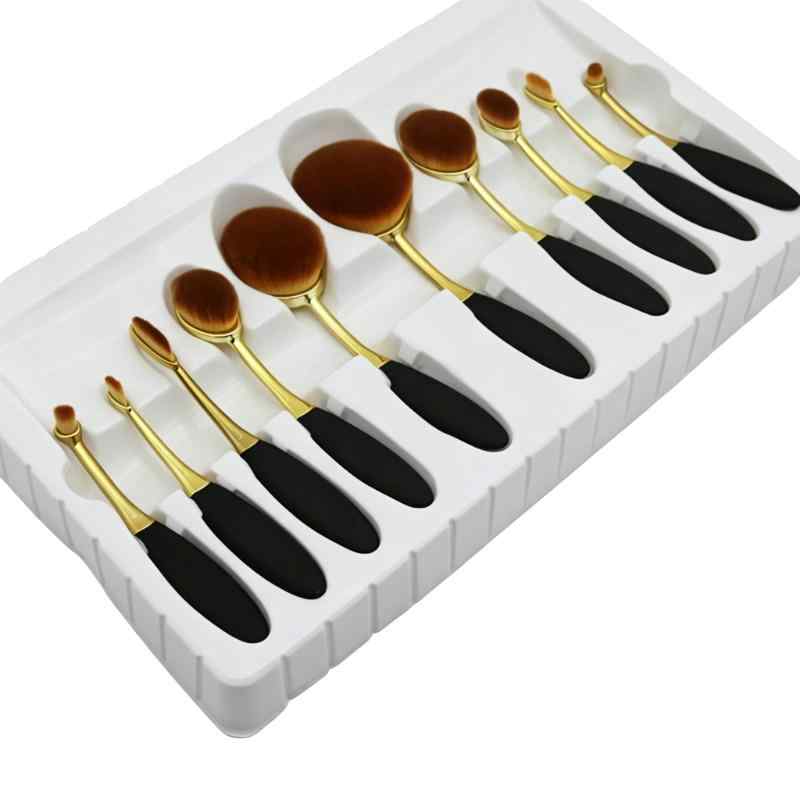 CLEAN WORLD Luxury Ergonomic Oval Makeup Brushes, Black & Rose Gold Metal Handle Complete Face Makeup Brush Set