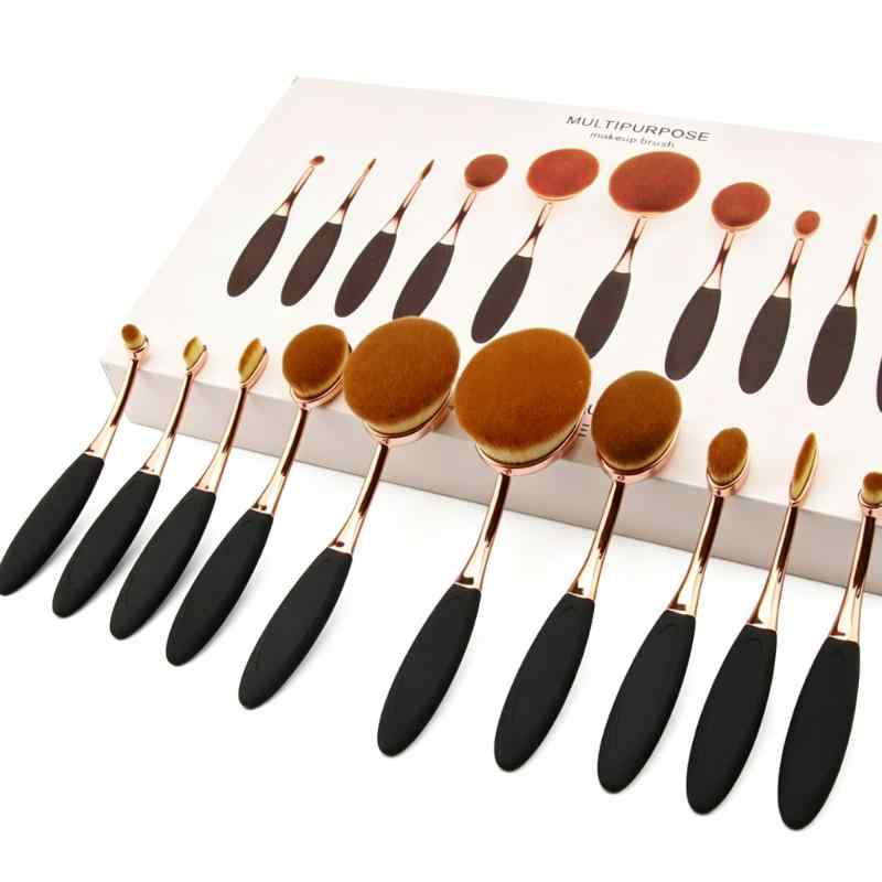 CLEAN WORLD Luxury Ergonomic Oval Makeup Brushes, Black & Rose Gold Metal Handle Complete Face Makeup Brush Set