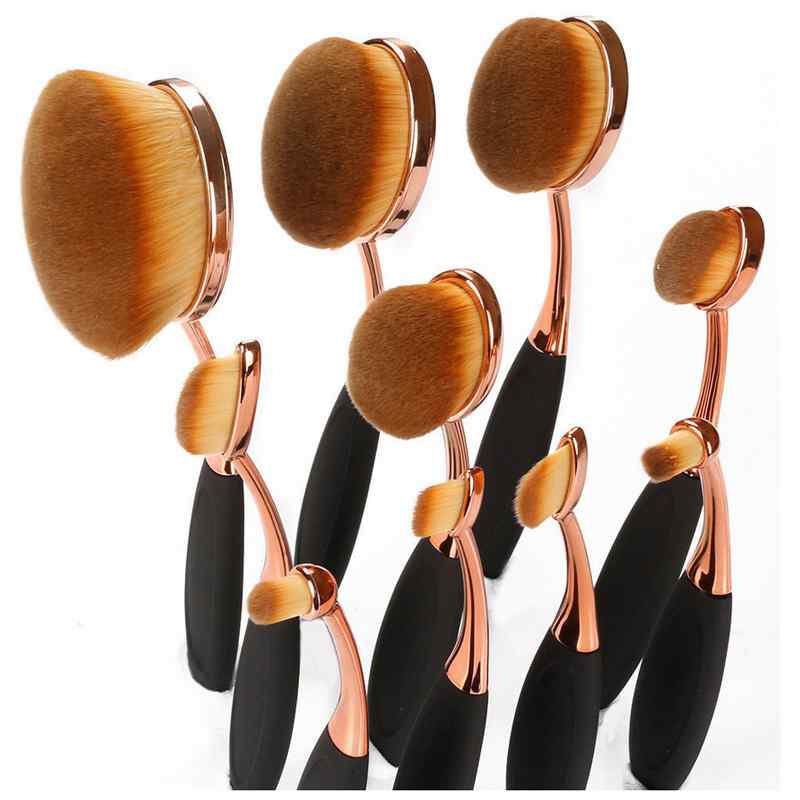 CLEAN WORLD Luxury Ergonomic Oval Makeup Brushes, Black & Rose Gold Metal Handle Complete Face Makeup Brush Set