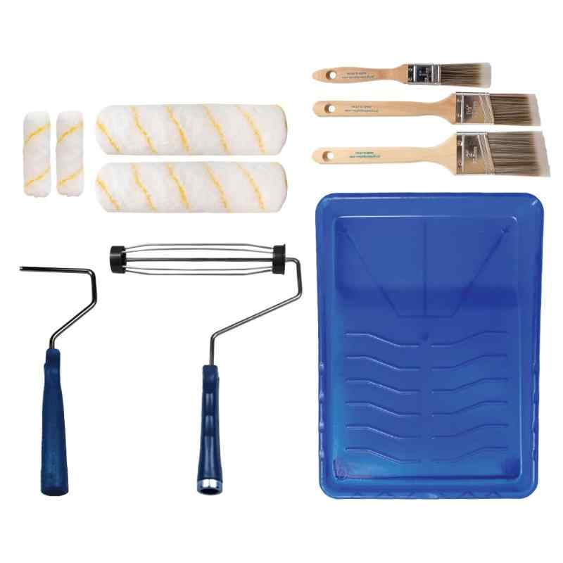 CLEAN WORLD 10‑Piece Paint Roller & Brush Kit, Heavy‑Duty Wall Painting Tools – Washable Reusable Rollers, Superior Absorbency for All Paint & Stain Types
