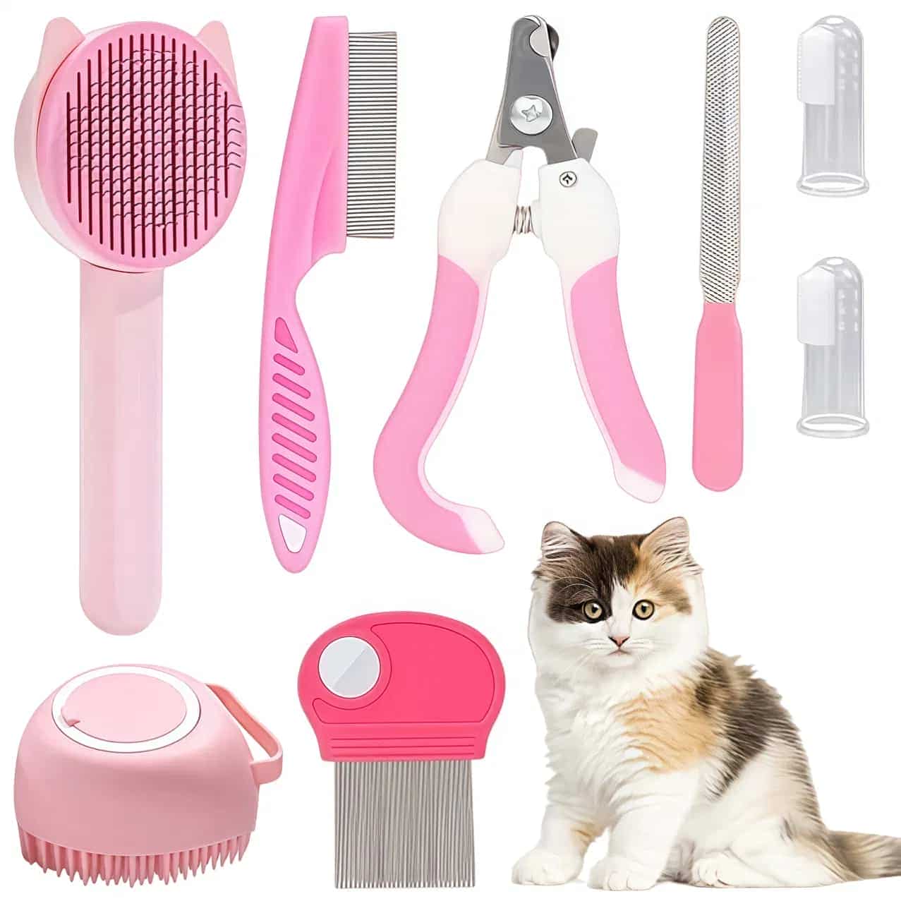 CLEAN WORLD 8‑Piece Cat Grooming Kit, All‑in‑One Pet Care Set with Nail Clippers Combs & Toothbrush