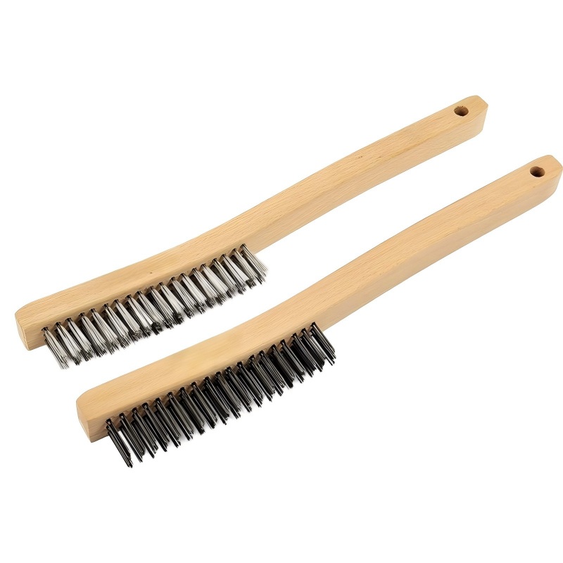 CLEAN WORLD Industrial Wire Brush , Heavy Duty Stainless Steel Wire Brushes for Cleaning Rust, Grill Brush, Steel Brush for Paint Removal, Welding, Stiff Bristle Metal Brush with 14" Long Beech Handle, Large