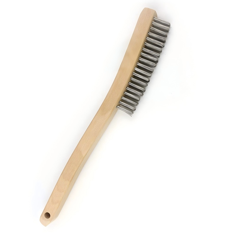 CLEAN WORLD Industrial Wire Brush , Heavy Duty Stainless Steel Wire Brushes for Cleaning Rust, Grill Brush, Steel Brush for Paint Removal, Welding, Stiff Bristle Metal Brush with 14" Long Beech Handle, Large