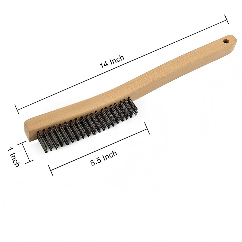 CLEAN WORLD Industrial Wire Brush , Heavy Duty Stainless Steel Wire Brushes for Cleaning Rust, Grill Brush, Steel Brush for Paint Removal, Welding, Stiff Bristle Metal Brush with 14" Long Beech Handle, Large
