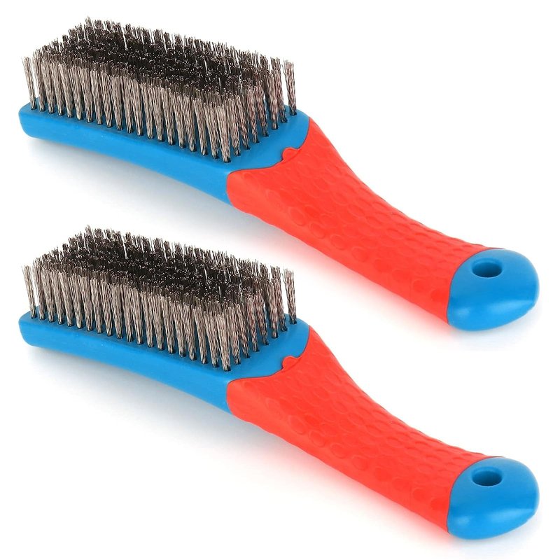 CLEAN WORLD Industrial Wire Brush 2 Pack Wire Brushes for Cleaning-Heavy Duty Stainless Steel Wire Scratch Brush for Metal Rust Cleaning,Paint Scrubbing with Rubber Covered Handle