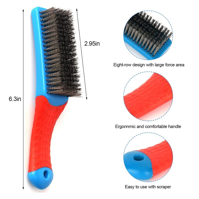 CLEAN WORLD Industrial Wire Brush 2 Pack Wire Brushes for Cleaning-Heavy Duty Stainless Steel Wire Scratch Brush for Metal Rust Cleaning,Paint Scrubbing with Rubber Covered Handle