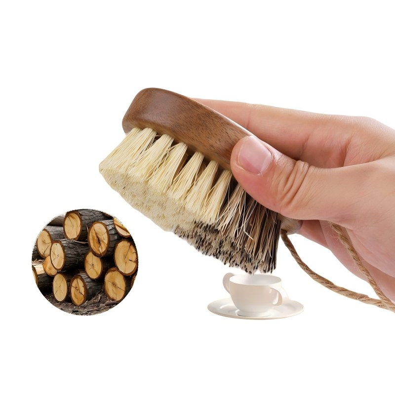 CLEAN WORLD Kitchen Pot and Bowl Brush 2 Pack Wooden Vegetable Brush for Food - Dual Bristle Potato Brush Scrubber with Hanging Rope | Natural Compostable Kitchen Vegetable Scrubber for Potatoes, Carrots, Fruits