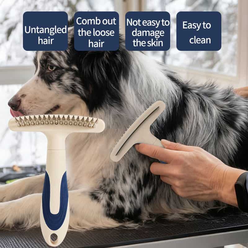 CLEAN WORLD OEM 2‑in‑1 Pet Undercoat Rake Brush, Professional Dematting & Deshedding Grooming Comb for Dogs Cats