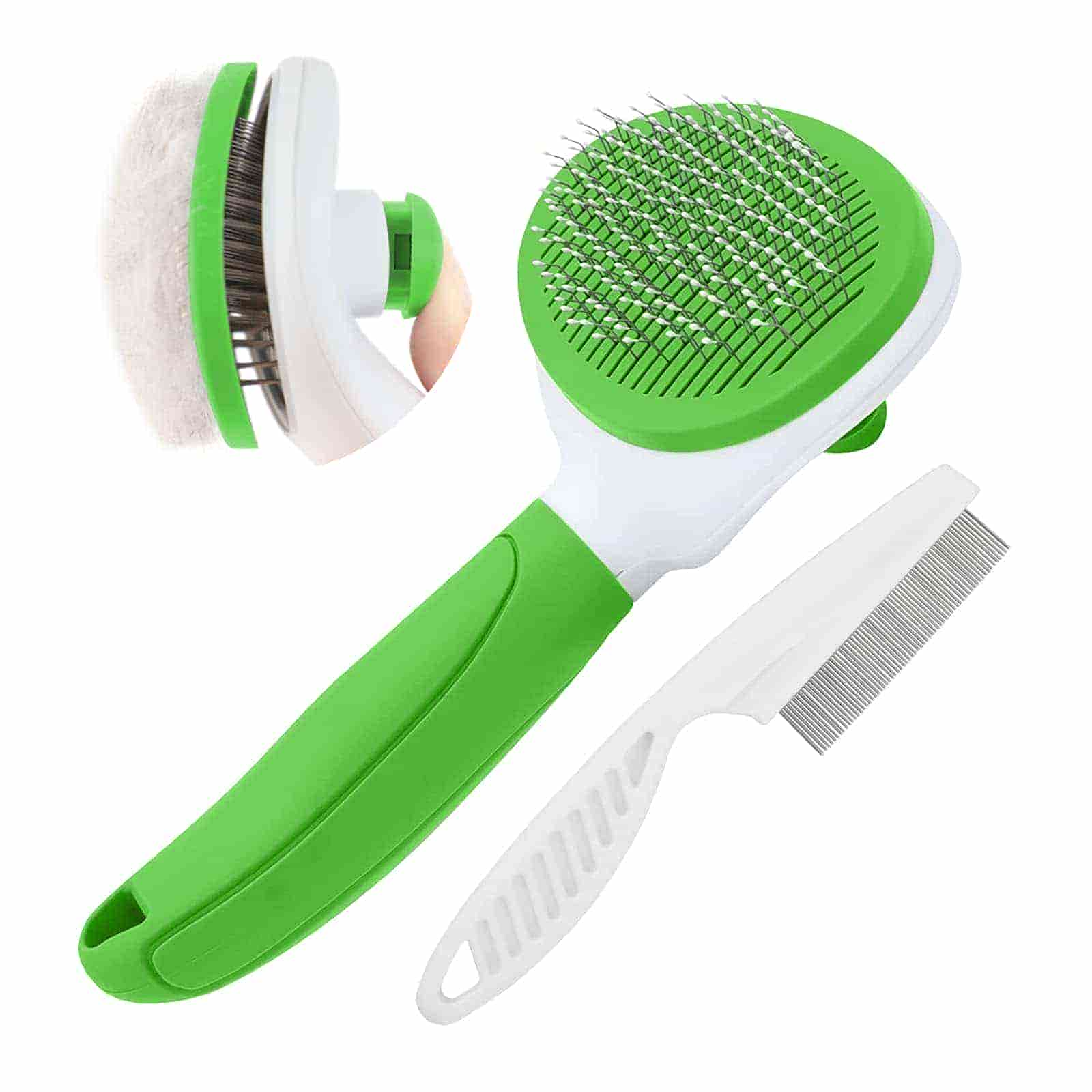 CLEAN WORLD Skin-Friendly Pet Hair Remover Brush, Rubber-Tipped Metal Pin Brush for Dogs Cats Rabbits
