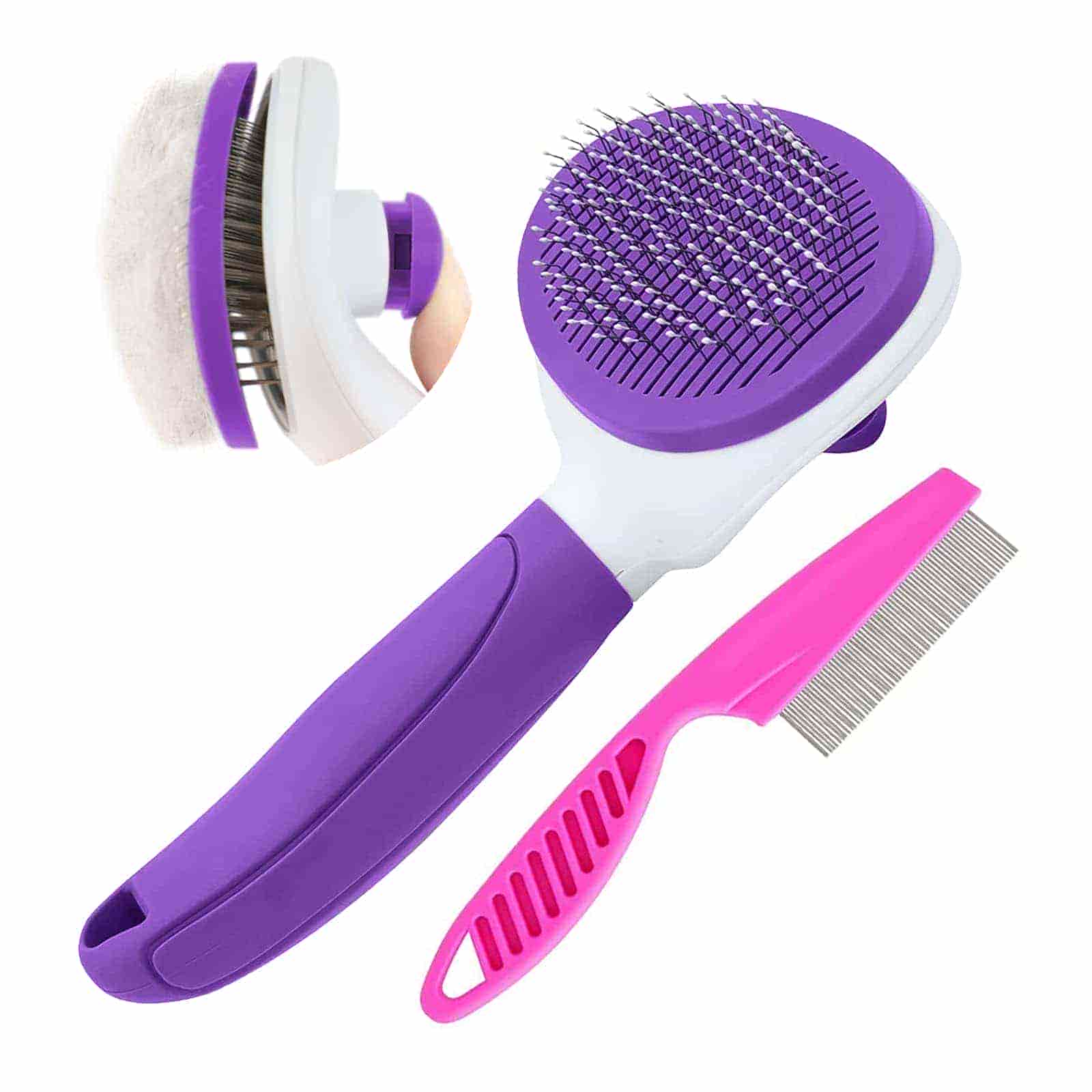 CLEAN WORLD Non-Slip Handle Pet Brush Kit, 2-in-1 Deshedding & Dematting Tools for Kittens Puppies