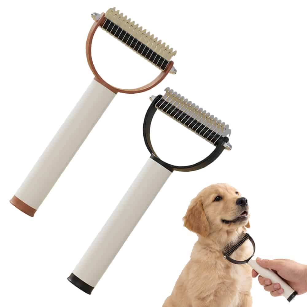 CLEAN WORLD Double Sided Pet Dematting Comb, Undercoat Rake Safe Deshedding Grooming Tool for Long Thick Hair