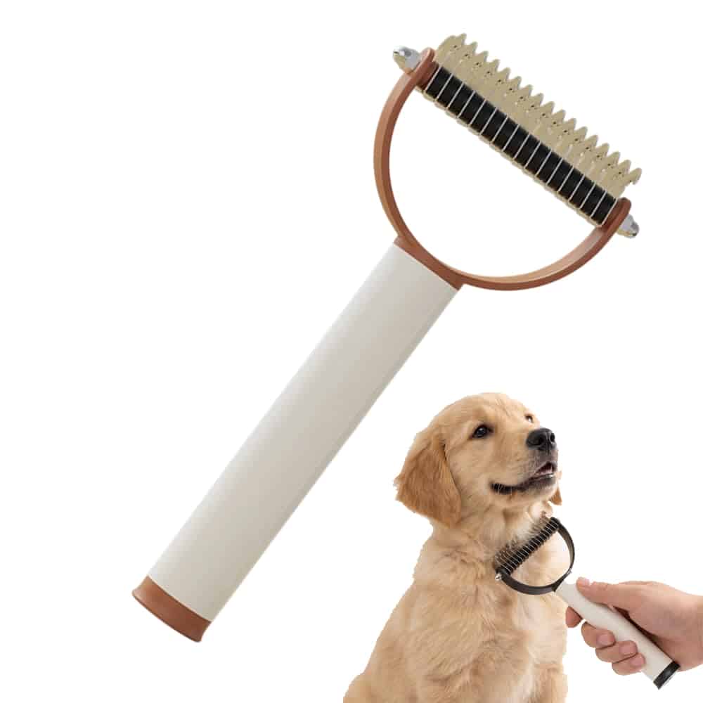 CLEAN WORLD Double Sided Pet Dematting Comb, Undercoat Rake Safe Deshedding Grooming Tool for Long Thick Hair