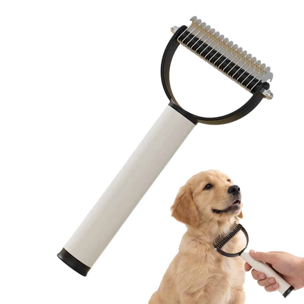 CLEAN WORLD Double Sided Pet Dematting Comb, Undercoat Rake Safe Deshedding Grooming Tool for Long Thick Hair