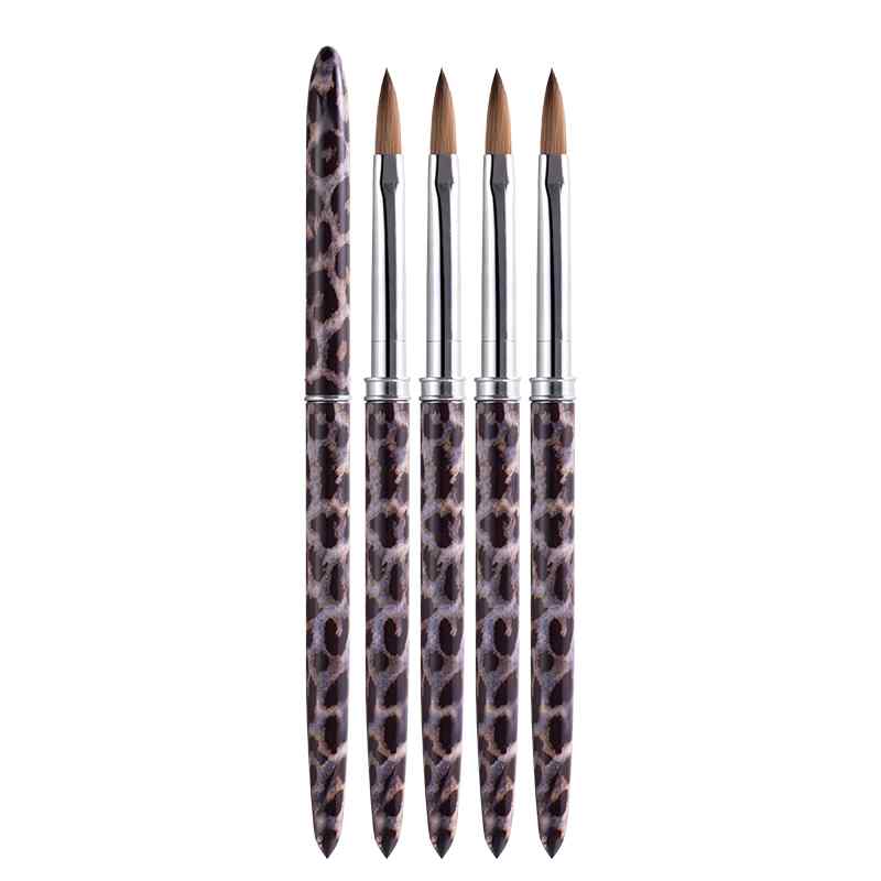 CLEAN WORLD 100% Kolinsky Hair Acrylic Nail Brush, Leopard Print Handle Nail Art Brush with Protective Cap, Professional Manicure Brush for Acrylic Powder Application