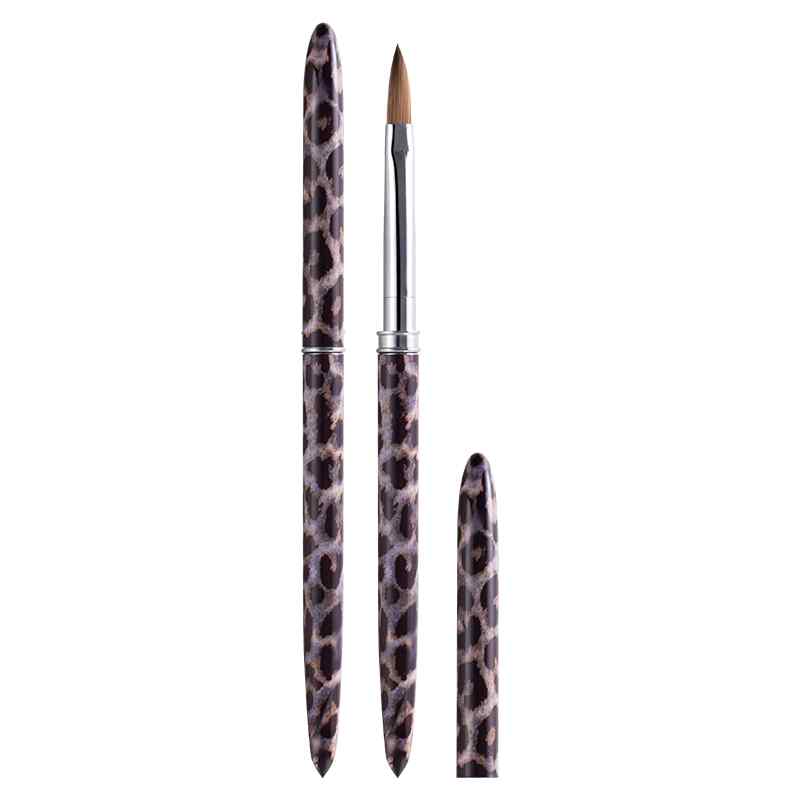 CLEAN WORLD 100% Kolinsky Hair Acrylic Nail Brush, Leopard Print Handle Nail Art Brush with Protective Cap, Professional Manicure Brush for Acrylic Powder Application