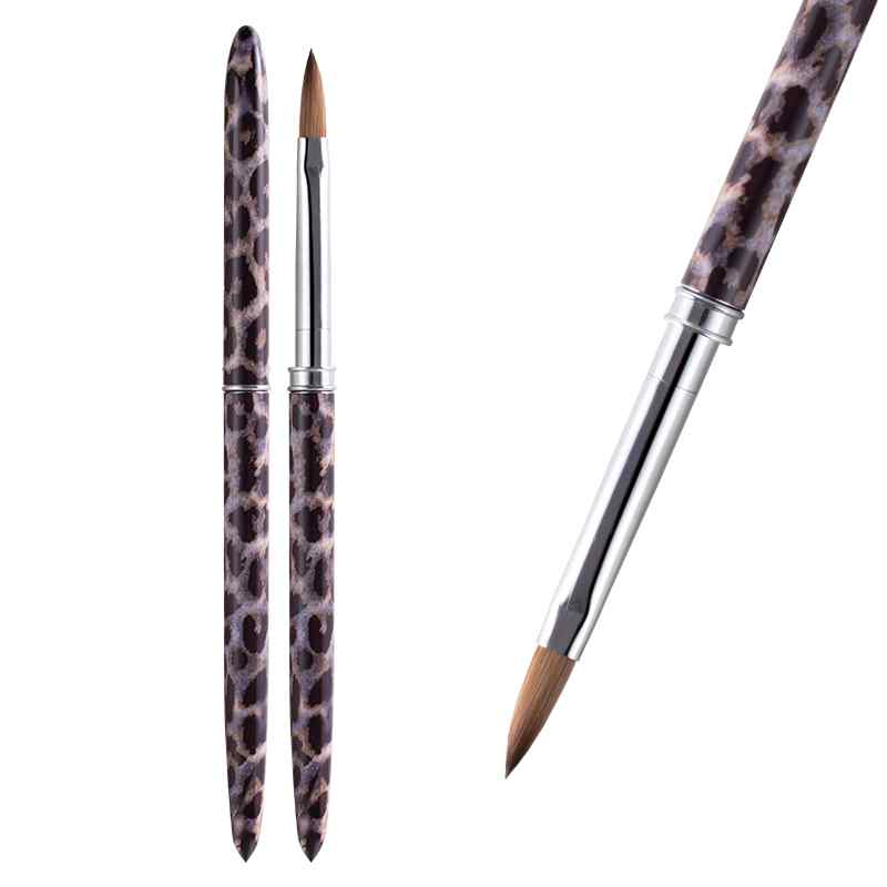 CLEAN WORLD 100% Kolinsky Hair Acrylic Nail Brush, Leopard Print Handle Nail Art Brush with Protective Cap, Professional Manicure Brush for Acrylic Powder Application