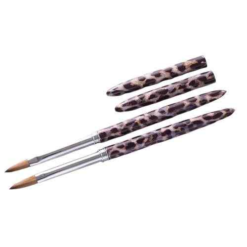 CLEAN WORLD 100% Kolinsky Hair Acrylic Nail Brush, Leopard Print Handle Nail Art Brush with Protective Cap, Professional Manicure Brush for Acrylic Powder Application