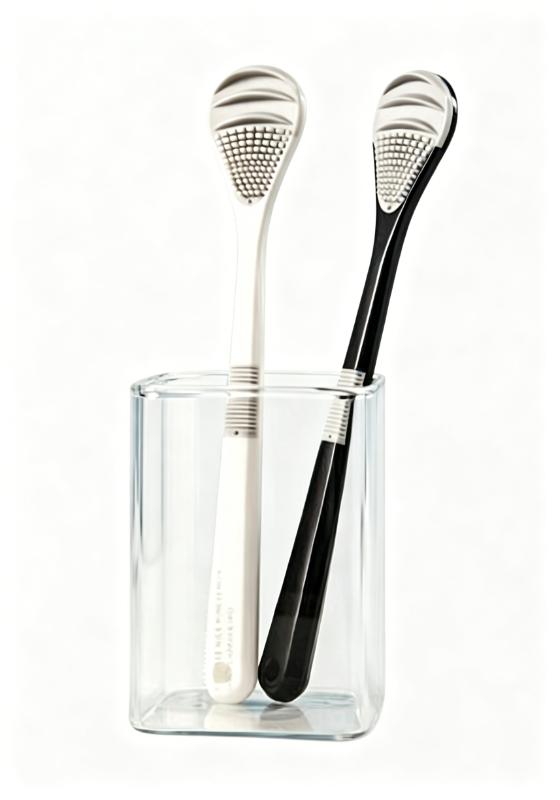 CLEAN WORLD Double‑Sided Tongue Scraper Brush, PP+TPR Soft Rubber Tongue Coating Cleaner, Deep Cleaning Oral Care Tool for Fresh Breath & Antibacterial Use